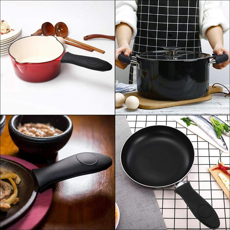 Emoly Silicone Hot Handle Holder  3 Pack Pot Holders Cover Rubber Hot Resistant Non Slip Pot Holder Sleeves for Cast Iron Skillets Metal Frying Pans Aluminum Cookware Handles (Black) - Image 4